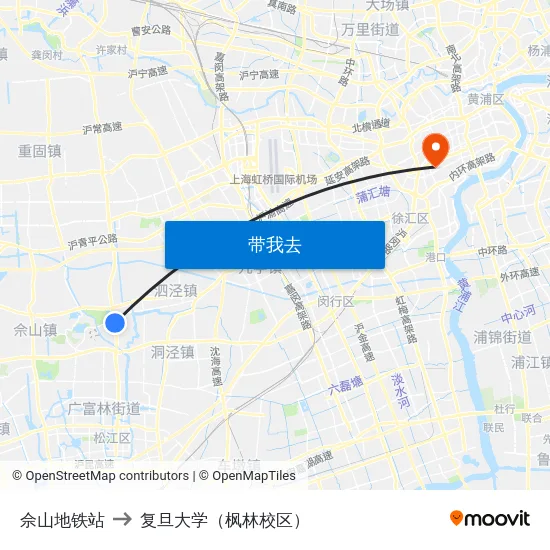 佘山地铁站 to 复旦大学（枫林校区） map