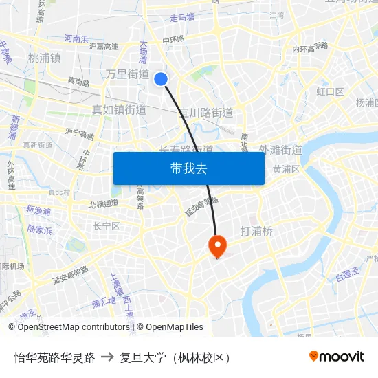 怡华苑路华灵路 to 复旦大学（枫林校区） map