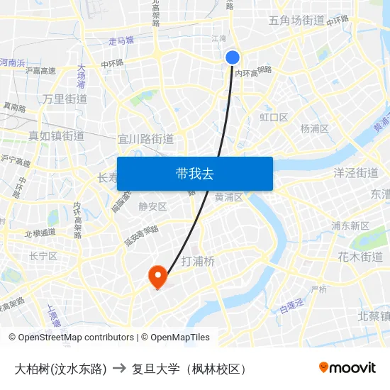 大柏树(汶水东路) to 复旦大学（枫林校区） map