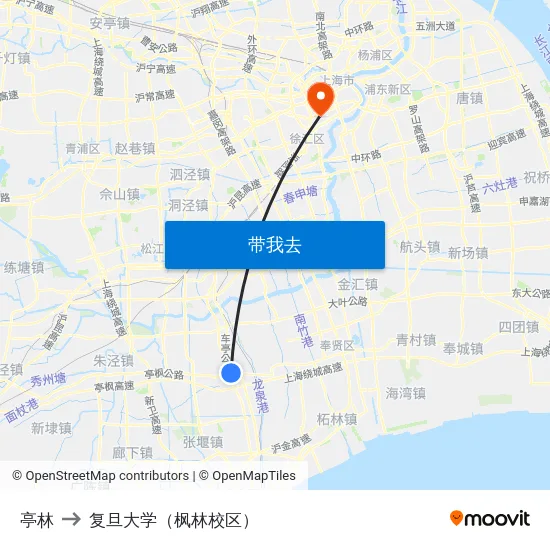 亭林 to 复旦大学（枫林校区） map