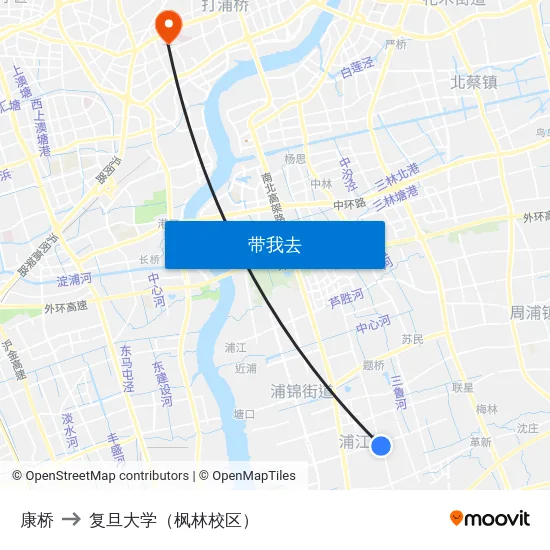 康桥 to 复旦大学（枫林校区） map