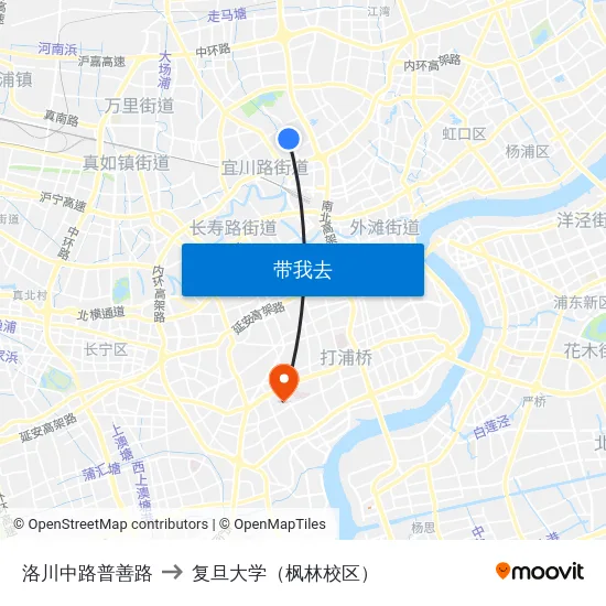 洛川中路普善路 to 复旦大学（枫林校区） map