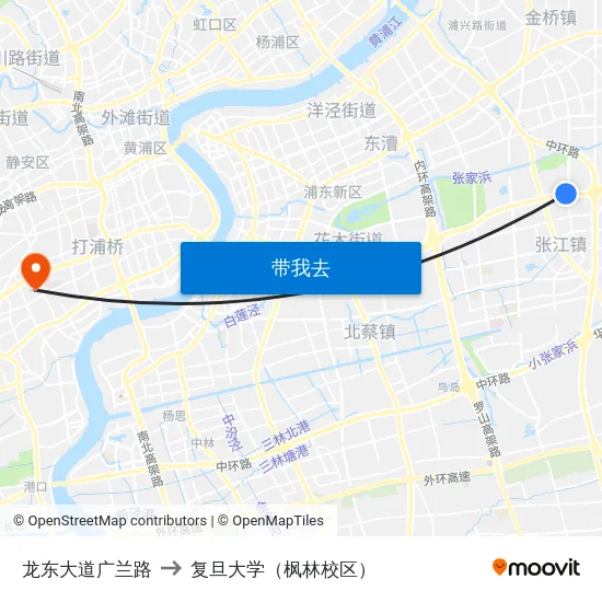 龙东大道广兰路 to 复旦大学（枫林校区） map
