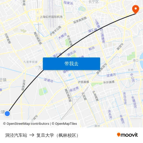 洞泾汽车站 to 复旦大学（枫林校区） map