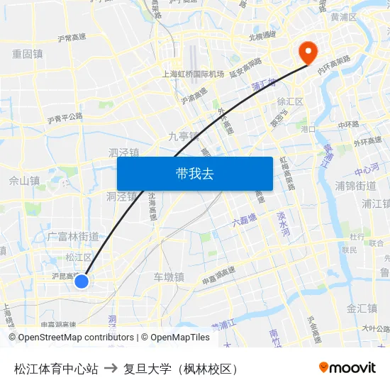 松江体育中心站 to 复旦大学（枫林校区） map
