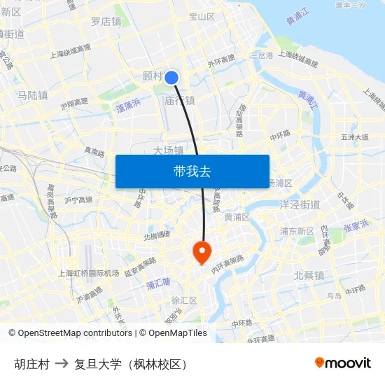 胡庄村 to 复旦大学（枫林校区） map