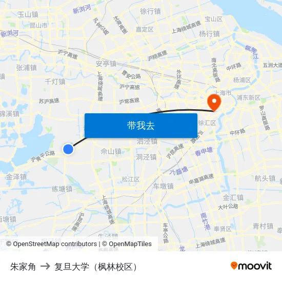 朱家角 to 复旦大学（枫林校区） map