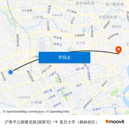 沪青平公路蟠龙路(谢家宅) to 复旦大学（枫林校区） map