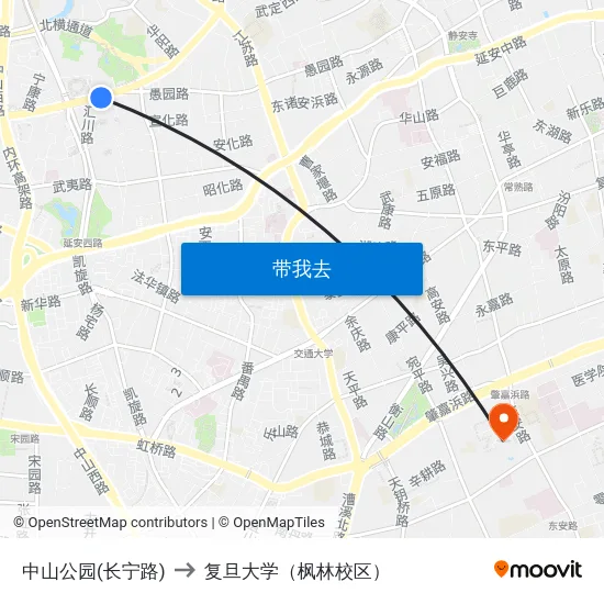 中山公园(长宁路) to 复旦大学（枫林校区） map
