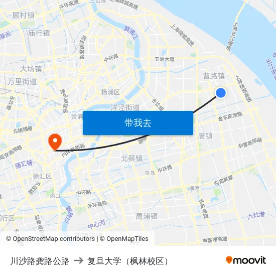 川沙路龚路公路 to 复旦大学（枫林校区） map