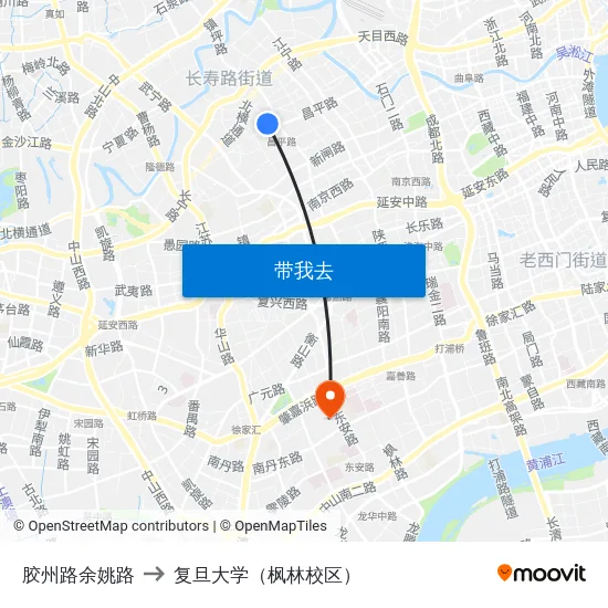 胶州路余姚路 to 复旦大学（枫林校区） map