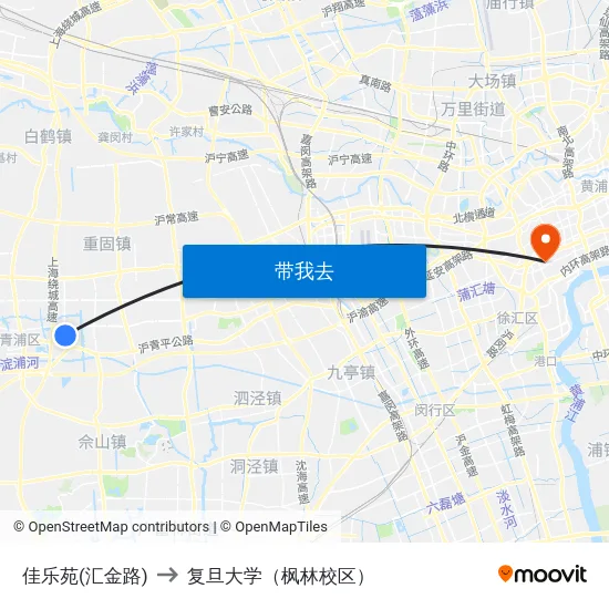 佳乐苑(汇金路) to 复旦大学（枫林校区） map