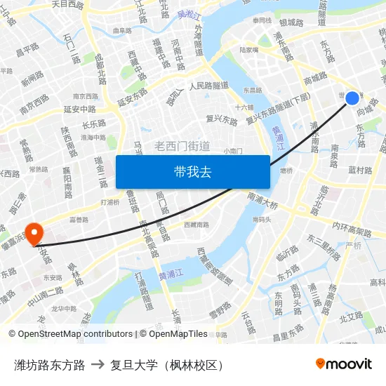 潍坊路东方路 to 复旦大学（枫林校区） map