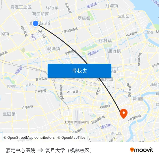 嘉定中心医院 to 复旦大学（枫林校区） map