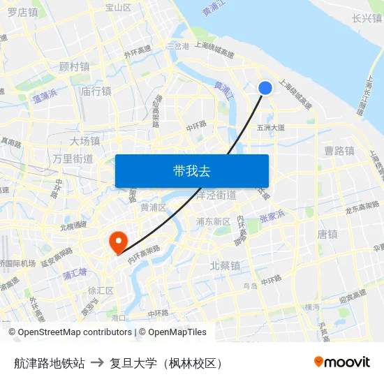 航津路地铁站 to 复旦大学（枫林校区） map