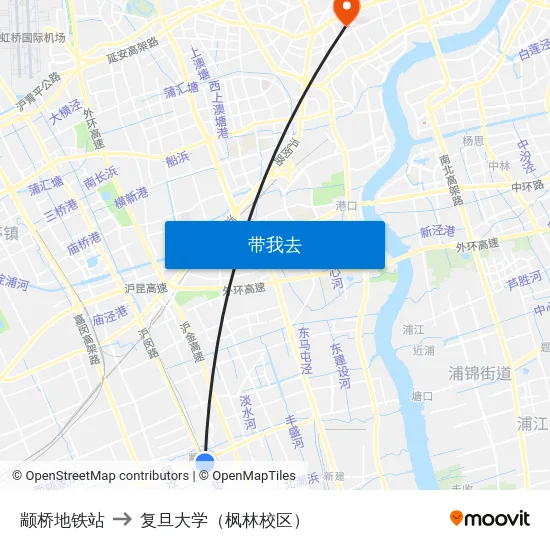 颛桥地铁站 to 复旦大学（枫林校区） map