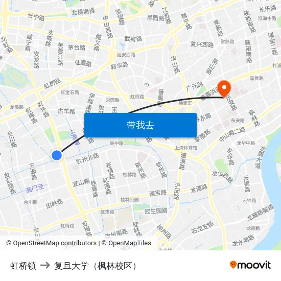 虹桥镇 to 复旦大学（枫林校区） map