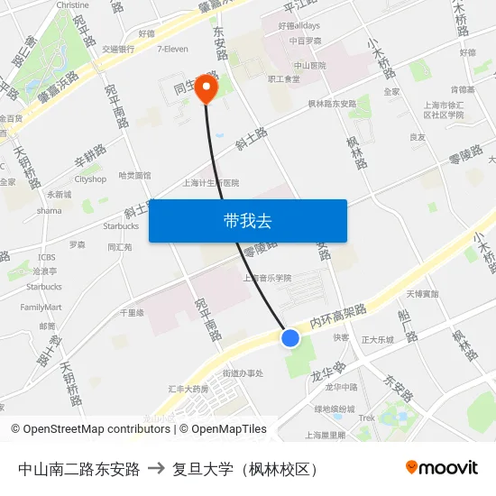 中山南二路东安路 to 复旦大学（枫林校区） map