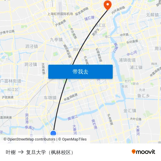 叶榭 to 复旦大学（枫林校区） map