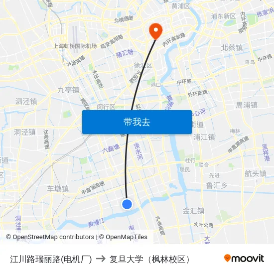 江川路瑞丽路(电机厂) to 复旦大学（枫林校区） map