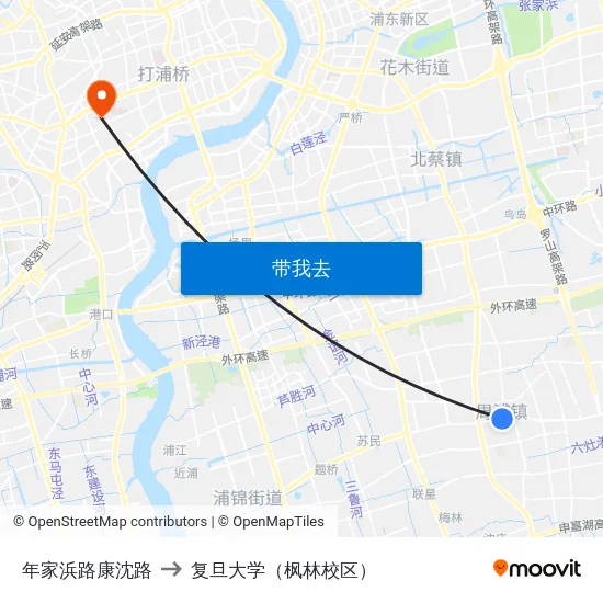 年家浜路康沈路 to 复旦大学（枫林校区） map