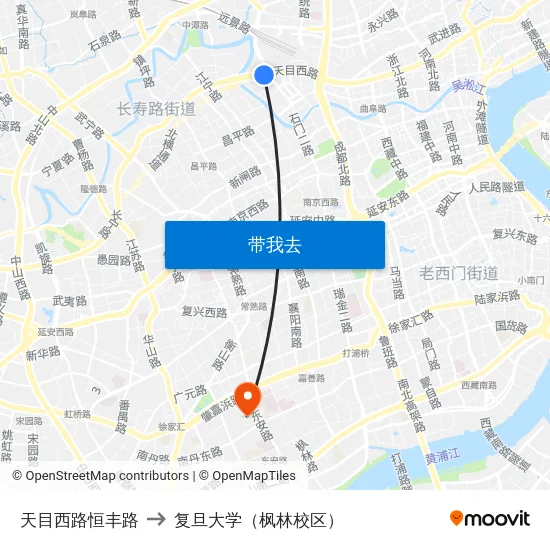 天目西路恒丰路 to 复旦大学（枫林校区） map