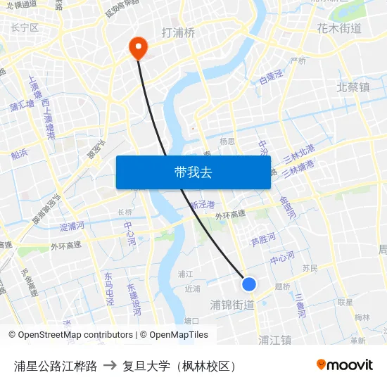 浦星公路江桦路 to 复旦大学（枫林校区） map