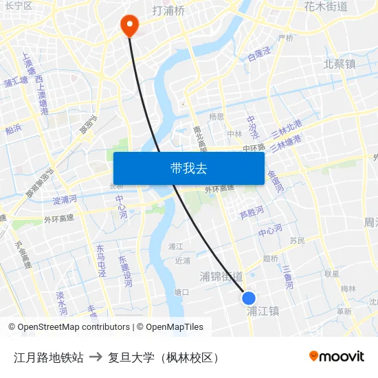 江月路地铁站 to 复旦大学（枫林校区） map