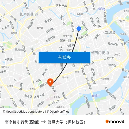 南京路步行街(西侧) to 复旦大学（枫林校区） map
