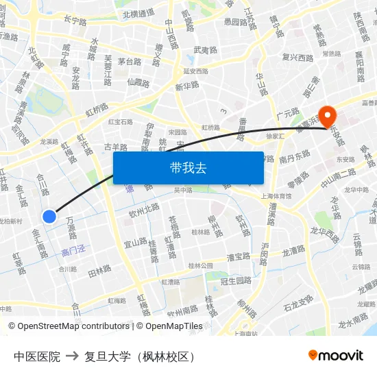 中医医院 to 复旦大学（枫林校区） map