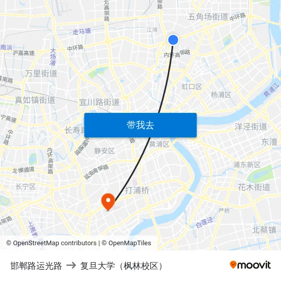 邯郸路运光路 to 复旦大学（枫林校区） map