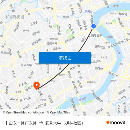 中山东一路广东路 to 复旦大学（枫林校区） map