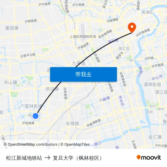 松江新城地铁站 to 复旦大学（枫林校区） map