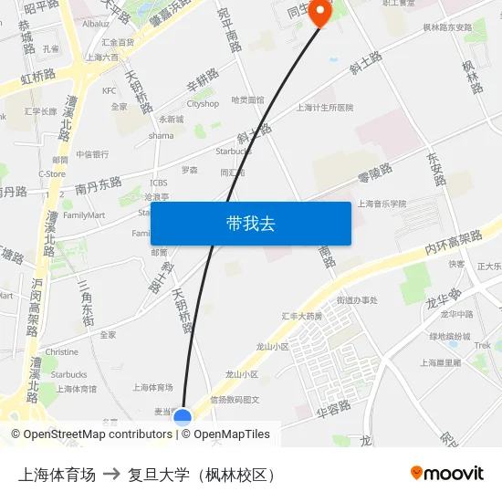 上海体育场 to 复旦大学（枫林校区） map