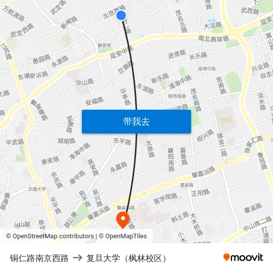 铜仁路南京西路 to 复旦大学（枫林校区） map