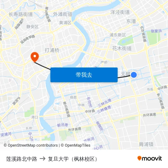 莲溪路北中路 to 复旦大学（枫林校区） map