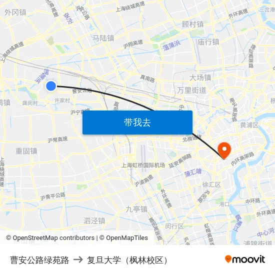 曹安公路绿苑路 to 复旦大学（枫林校区） map