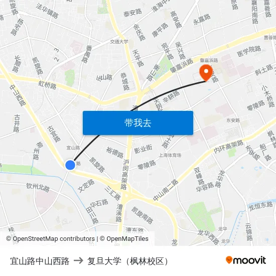宜山路中山西路 to 复旦大学（枫林校区） map