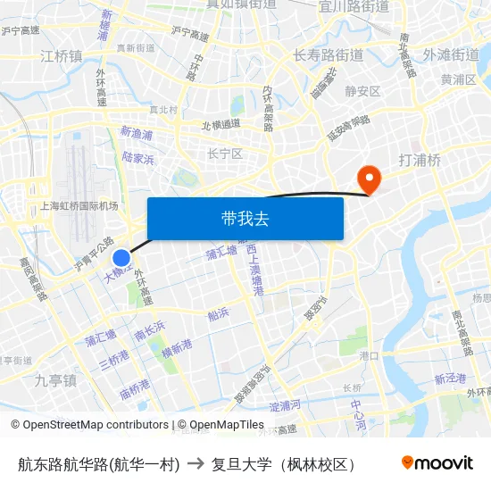 航东路航华路(航华一村) to 复旦大学（枫林校区） map