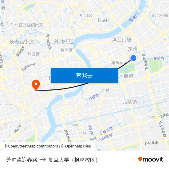 芳甸路迎春路 to 复旦大学（枫林校区） map