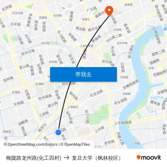 梅陇路龙州路(化工四村) to 复旦大学（枫林校区） map
