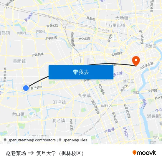 赵巷菜场 to 复旦大学（枫林校区） map