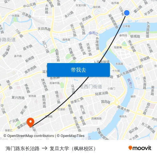 海门路东长治路 to 复旦大学（枫林校区） map