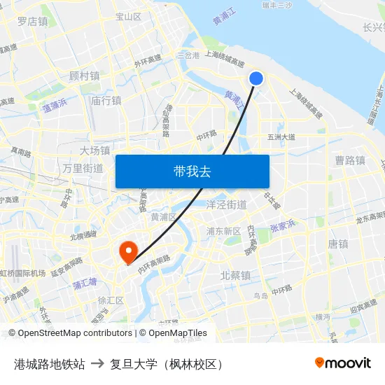 港城路地铁站 to 复旦大学（枫林校区） map