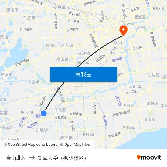 金山北站 to 复旦大学（枫林校区） map