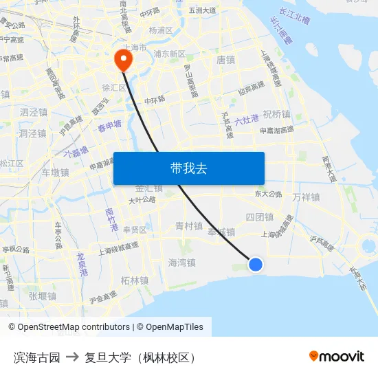 滨海古园 to 复旦大学（枫林校区） map