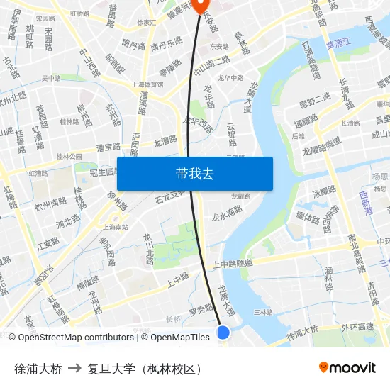 徐浦大桥 to 复旦大学（枫林校区） map