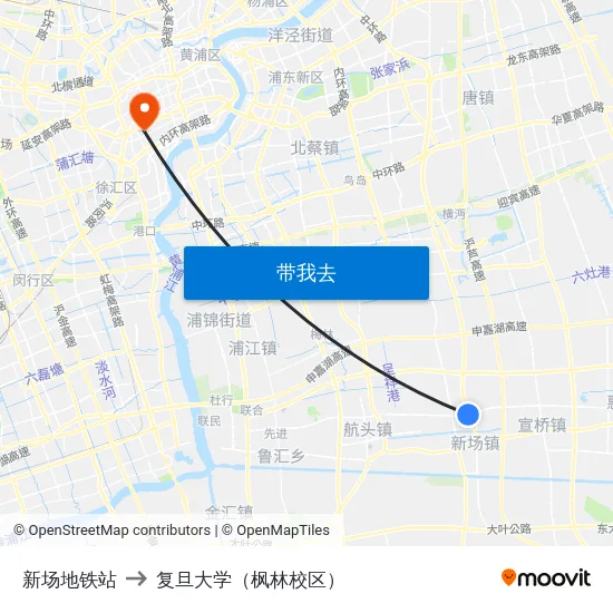 新场地铁站 to 复旦大学（枫林校区） map