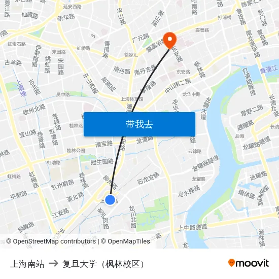 上海南站 to 复旦大学（枫林校区） map