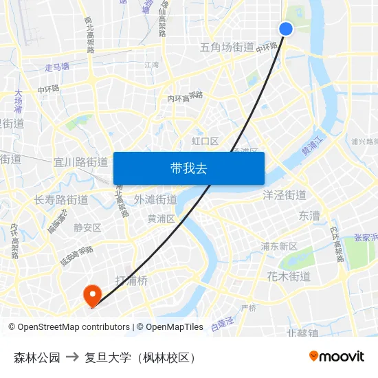 森林公园 to 复旦大学（枫林校区） map